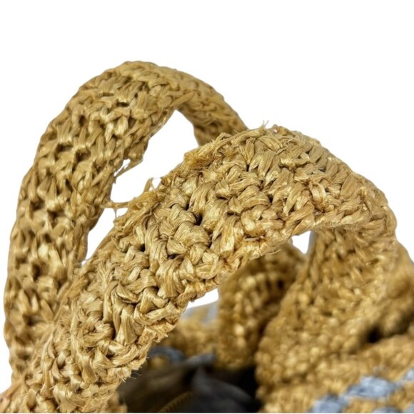 PRADA Vintage Logo Raffia Tote Bag Stripe Blue Beige Polyethylene Snap [105516] - Picture 11 of 14